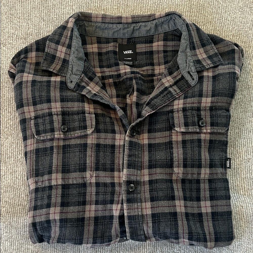 Vans Black and Gray Plaid Shirt